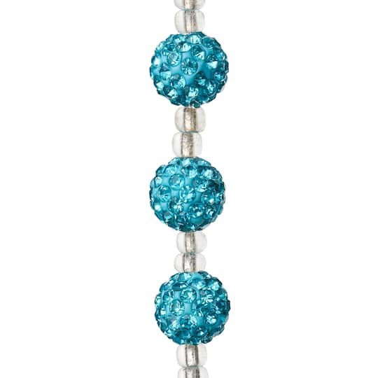 Aqua Rhinestone Studded Round Beads, 10mm by Bead Landing™